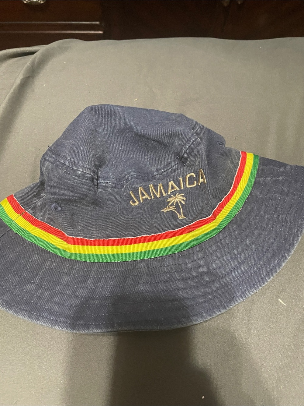 Navy 'Jamaica' Bucket Hat with Rasta Trim